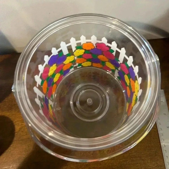 3 piece Acrylic clear ice bucket with painted flowers & picket fence. - Picture 5 of 8